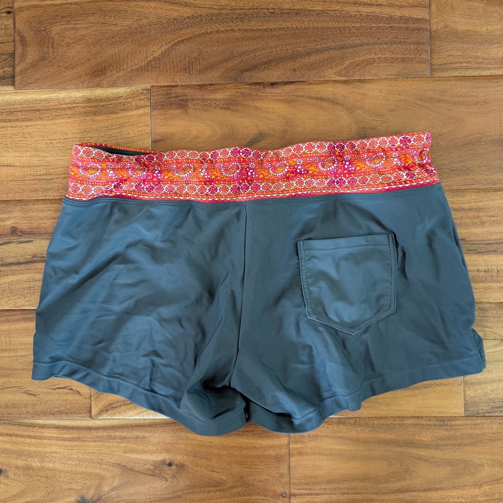 Women's Black Shorts with Red Patterned Waistband